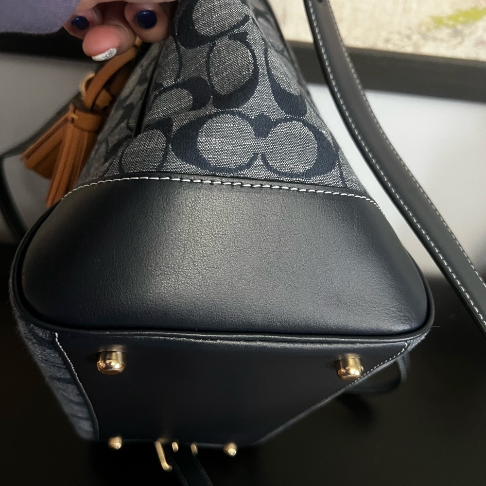 Coach Navy Signature Canvas Tote with Tan Tassels - Picture 10 of 10